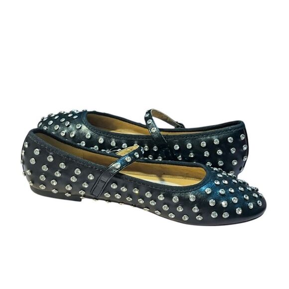 House of Harlow Studded Rhinestone Mary Jane Cross Ballet Flat Black Silver 7 - Picture 9 of 16